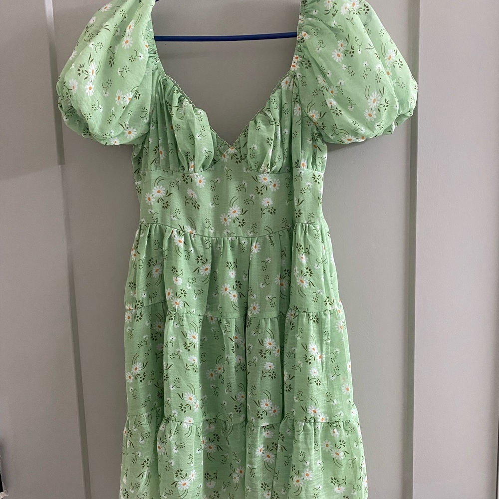 Green floral mini dress